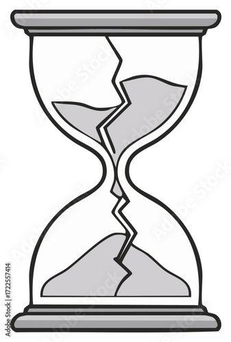 Broken hourglass with sand trapped inside, symbolizing time running out or failure