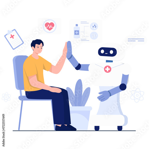 Robotic healthcare assistant highfiving a patient