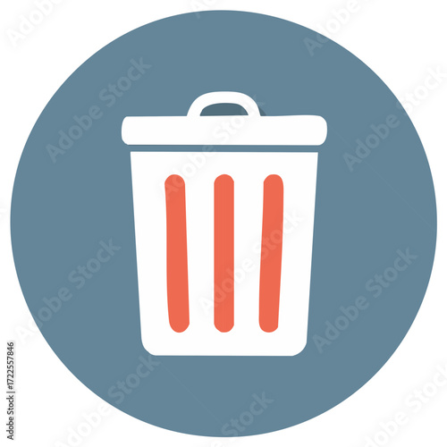 White trash can icon on blue circle. Waste management vector symbol of cleaning and environmental protection.