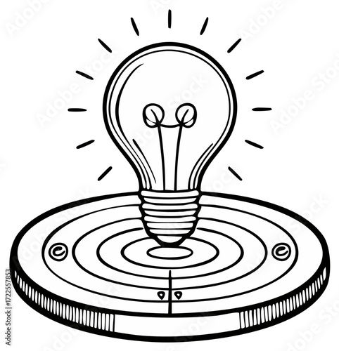 Bright idea symbol with a light bulb on a circular platform representing innovation