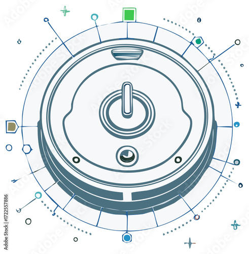 Smart robotic vacuum cleaner illustration with futuristic technology interface