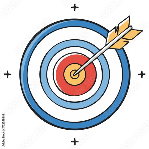 Illustration of a target with an arrow hitting the bullseye