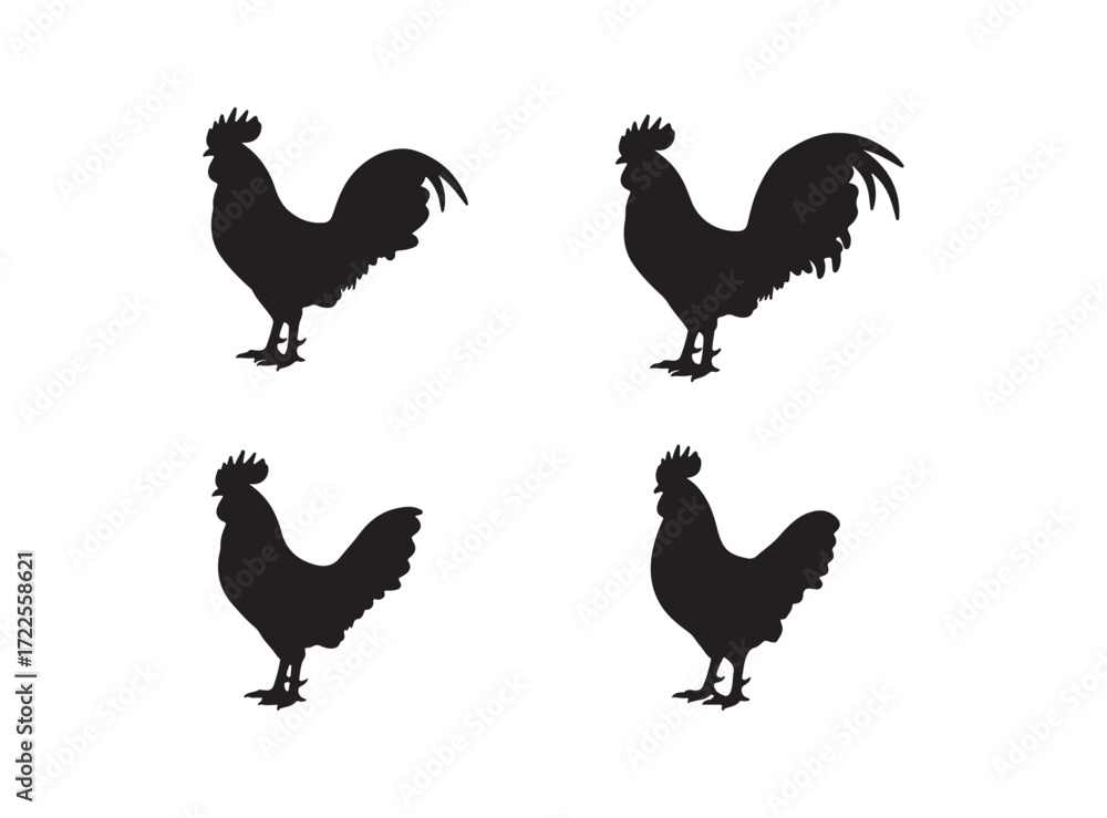 Fototapeta premium Rooster black silhouette icon. Male cock side view. Poultry cock. Vector isolated graphic illustration on white background