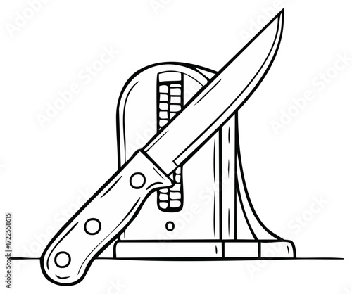 Kitchen knife and electric sharpener line art illustration for coloring book page