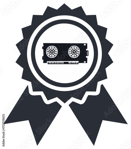 Graphics card quality guarantee award ribbon vector icon