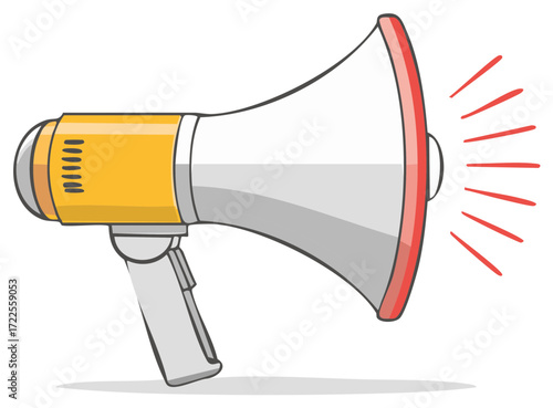 Cartoon Vector Megaphone with Sound Waves for Announcement Communication