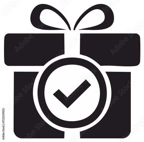 Gift box with checkmark symbol indicating successful delivery or completed special offer