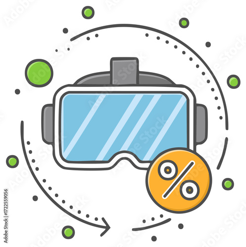 Virtual Reality Headset with Percentage Symbol and Circular Arrows