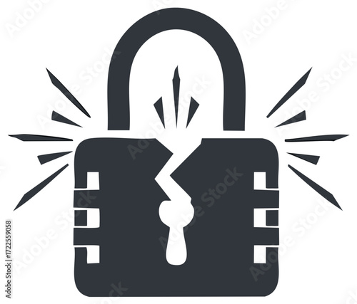 Broken padlock symbolizing vulnerability and security breach illustration