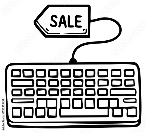 Hand drawn keyboard with a sale tag attached