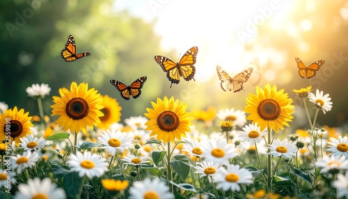 Butterflies over sunny meadow