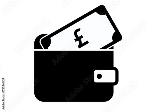 money icon 111: Black Wallet with Pound Bills, wallet, pound, money, cash, finance, currency, UK, payment, 