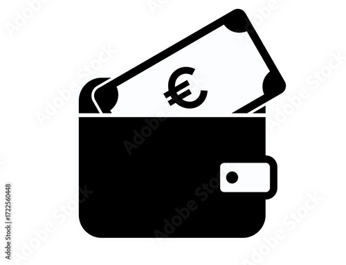 money icon 110 : Black Wallet with Euro Bills, wallet, euro, money, cash, finance, currency, payment, black, leather, bills, 