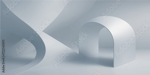 Blank paper sheet with a curled corner and a blue silver arrow on a 3d abstract white lines background
