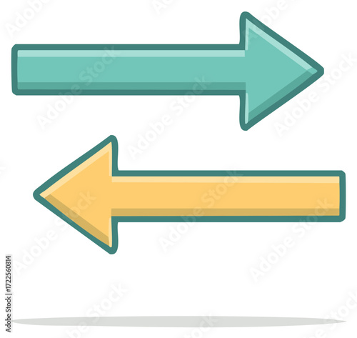 Two contrasting directional arrows pointing opposite ways symbolizing direction choice or opposition