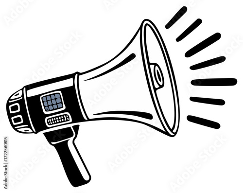 Vector graphic of a megaphone with sound waves emanating from the bell
