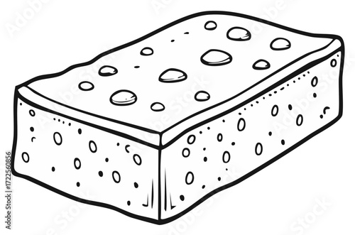 Cartoon Sponge with Pores and Water Droplets Cleaning or Washing Utensil
