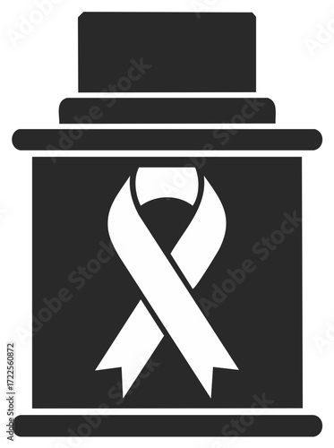 Stylized illustration of a memorial urn with a white awareness ribbon emblem