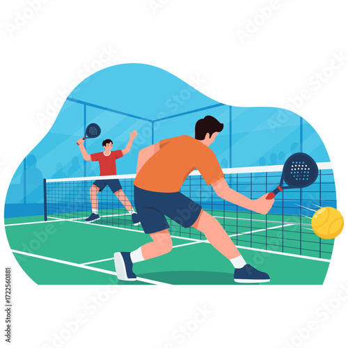 Two men playing paddle ball on a court