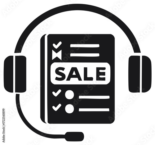 Sale assistance icon with headset and sale label showing order list