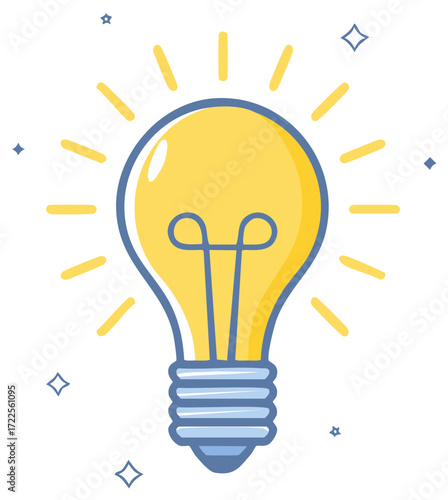 Glowing yellow light bulb cartoon illustration symbolizing a bright idea creativity and innovation