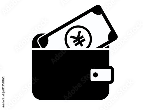 money icon 104 : Black Wallet with Yen Bills, wallet, yen, money, cash, finance, currency, Japanese, payment, 