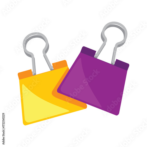 Two binder clips one yellow and one purple
