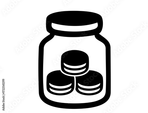 icon : jar, glass, isolated, bottle, white, container, food, money, object, empty, savings, 