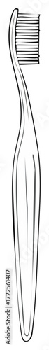 Simple black and white line art vector illustration of an ergonomic toothbrush for dental care