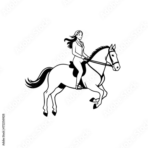 Wallpaper Mural Black and white line art of a beautiful woman with perfect body riding horse elegant minimalist illustration
 Torontodigital.ca