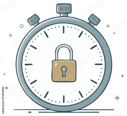 Padlock Inside a Cartoon Stopwatch Illustrating the Concept of Time Security or Time Management Protection