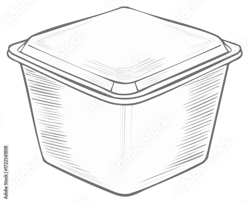Vector illustration of a disposable food container with a lid.
