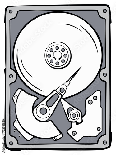 Illustrative Open Hard Drive Depicting Data Storage and Computer Technology