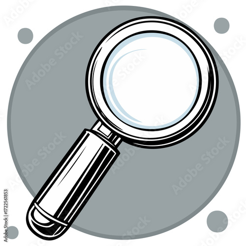 Illustration of a magnifying glass, search or research concept, graphic design element.
