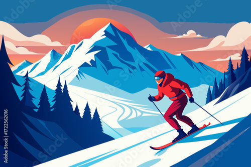 skiing in the mountains