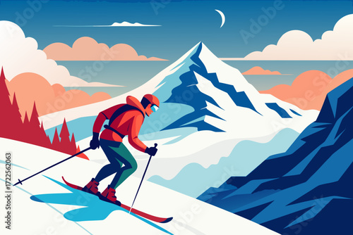 skiing in the mountains
