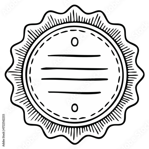 Hand drawn vintage style blank round badge with scalloped edge Retro award seal sketch for logo design