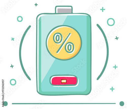Cartoon Illustration of Low Battery Percentage Displaying Energy Depletion Concept