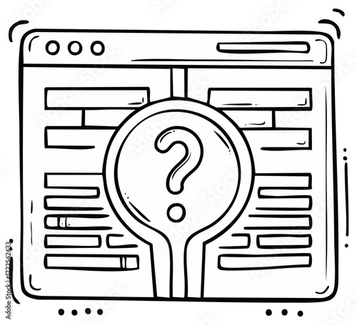 Online Web Page with Question Mark, Doodle Style Vector Illustration