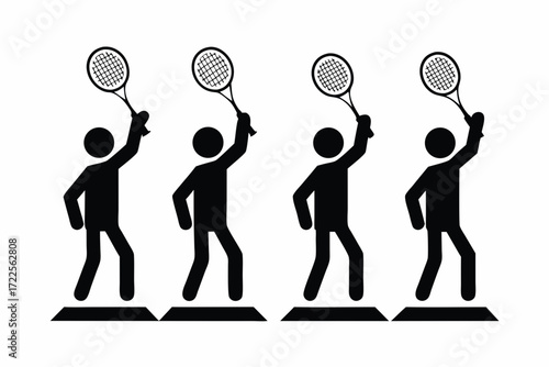 set of Tennis player serving  icon silhouette illustration isolated on white background