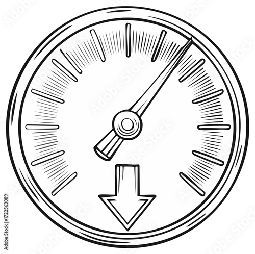 Sketch Style Manometer with Downward Arrow Displaying Decreasing Pressure Measurement