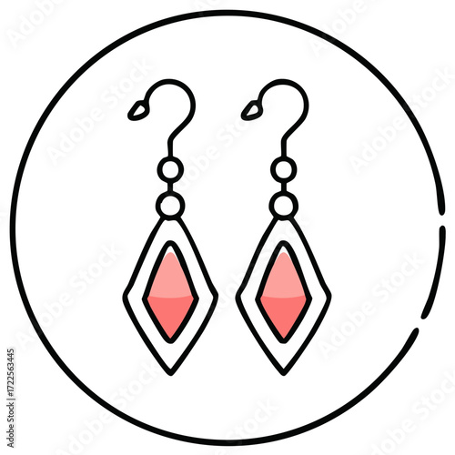 Earrings with red gemstones in a circle.