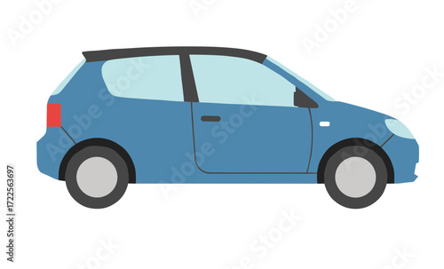 Flat Simple Blue Hatchback Small Automobile Vehicle Transportation Illustration
