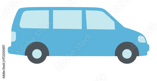 Flat Design Light Blue Family Minivan Side View Transportation Illustration