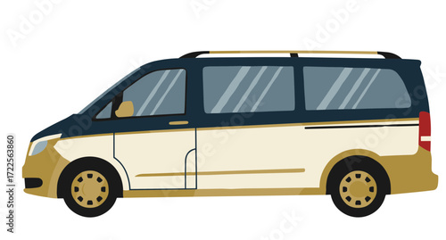 Artistic Flat Illustration of a Modern Dark Blue Van Vehicle