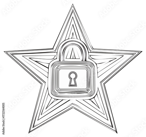 Geometric lock design within a star shape illustration, security concept.