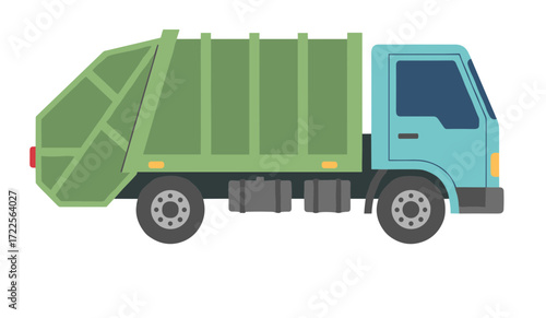 Flat Style Detailed Garbage Truck Waste Management Vehicle Illustration