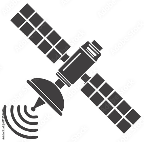 Space satellite with solar panels transmitting data signals in orbit