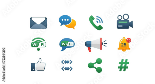 Collection of digital communication and social media icons, a versatile icon set for modern applications and websites