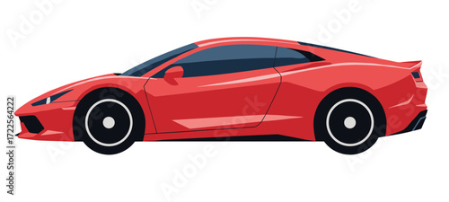 Flat Styled Sport Red Car Illustration Side View Auto Vehicle